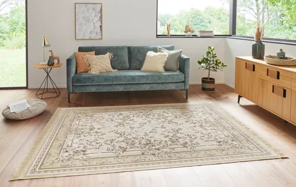 Hanse Home Naveh Kurzflor Teppich Antik Flowers Creme Beige