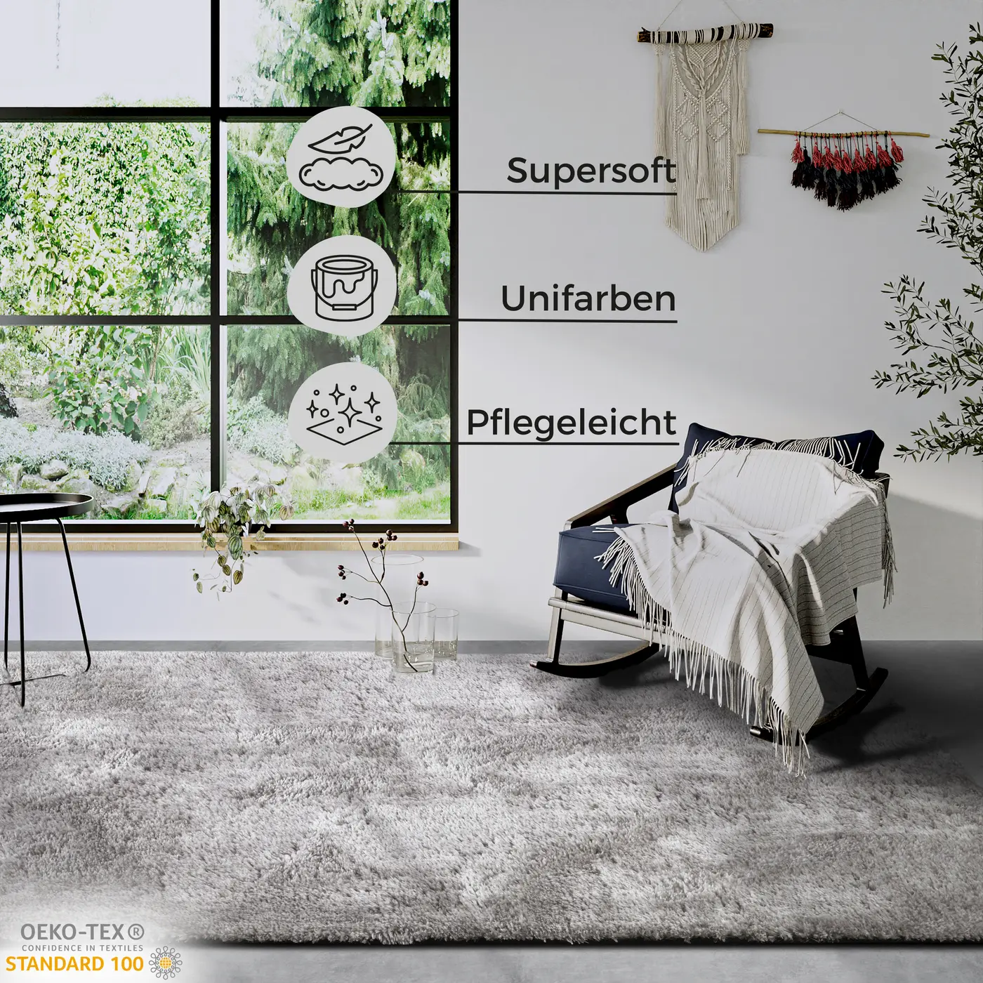 Hanse Home Myk Hochflor Teppich Olaf Hellgrau – Ansicht 3