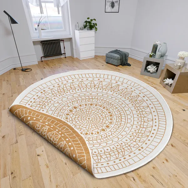 Hanse Home In- und Outdoor Wendeteppich rund Porto Ocker