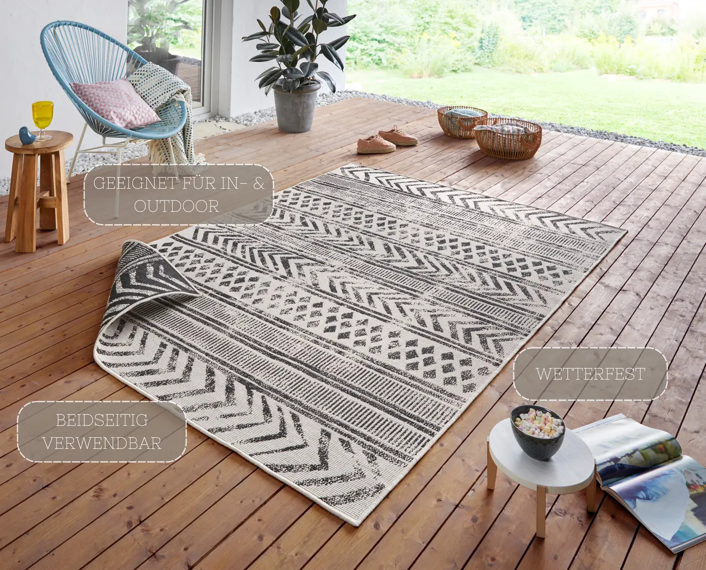 Hanse Home Twin Supreme In- & Outdoor Wendeteppich Biri Schwarz Creme – Ansicht 3