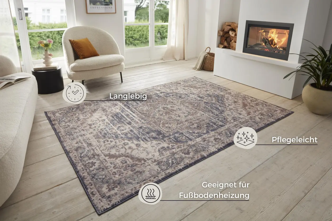 Hanse Home Terrain Designer Kurzflor Teppich Sand Creme Blau – Ansicht 3