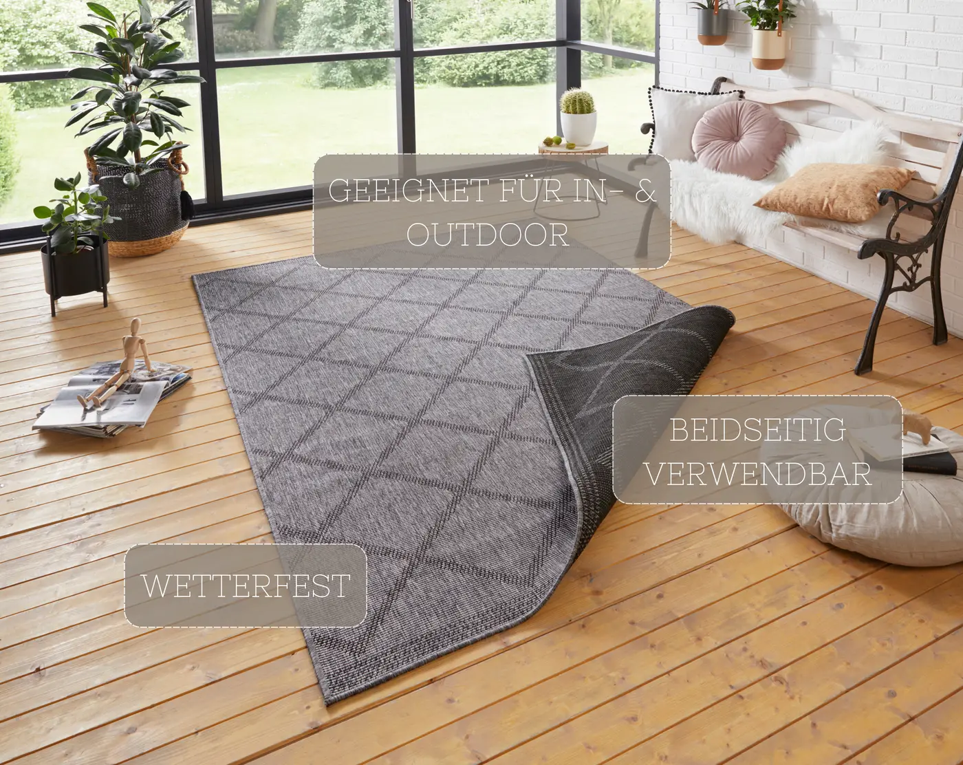 Hanse Home Twin Supreme In- & Outdoor Wendeteppich Corsica Schwarz Anthrazit – Ansicht 3