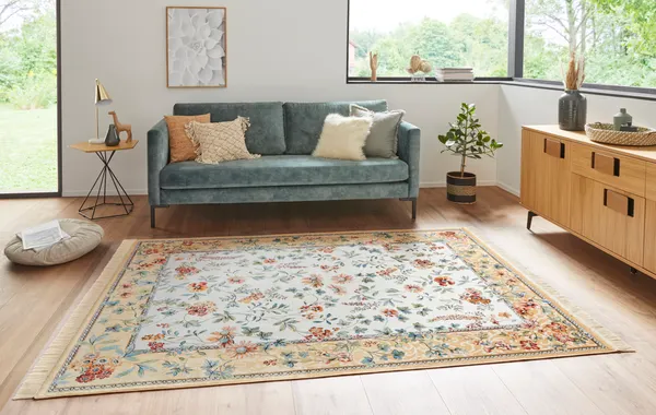 Hanse Home Naveh Kurzflor Teppich Oriental Flowers Creme Cord