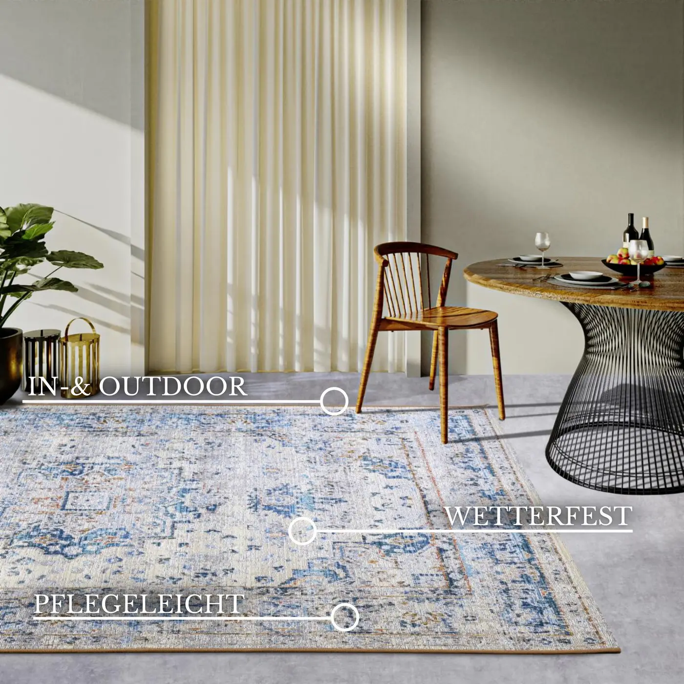 Villeroy & Boch 1767 In- & Outdoor Teppich Rene Creme Blau – Ansicht 3
