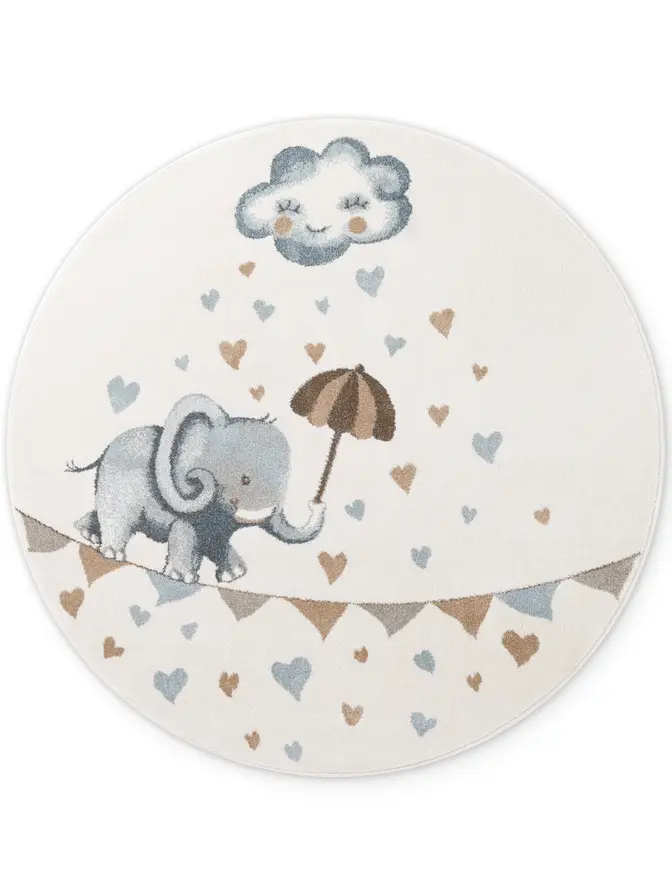 Villeroy & Boch Boho Kids Kinderteppich Rund Walk like an Elephant Rainy Creme Mulitfarben