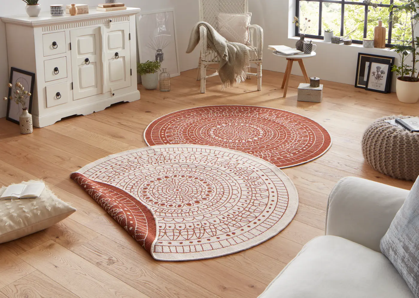 Hanse Home Twin Wendeteppiche In- & Outdoorteppich Rund Porto Creme Terra – Ansicht 2