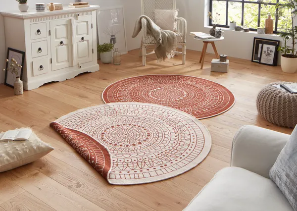 Hanse Home Twin Wendeteppiche In- & Outdoorteppich Rund Porto Creme Terra