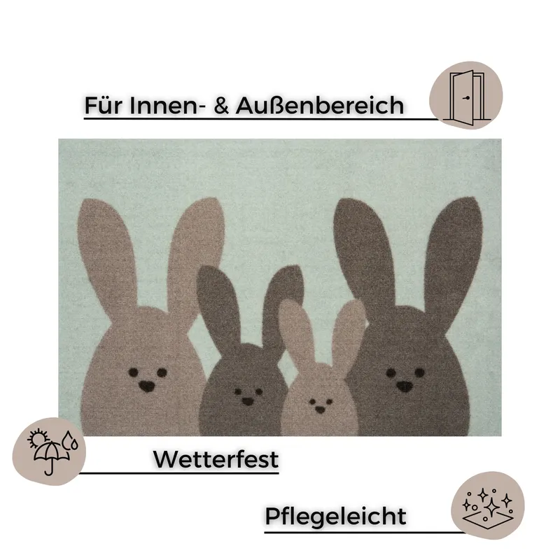 Hanse Home Printy Fußmatte Bunny Family Mint Grün Braun