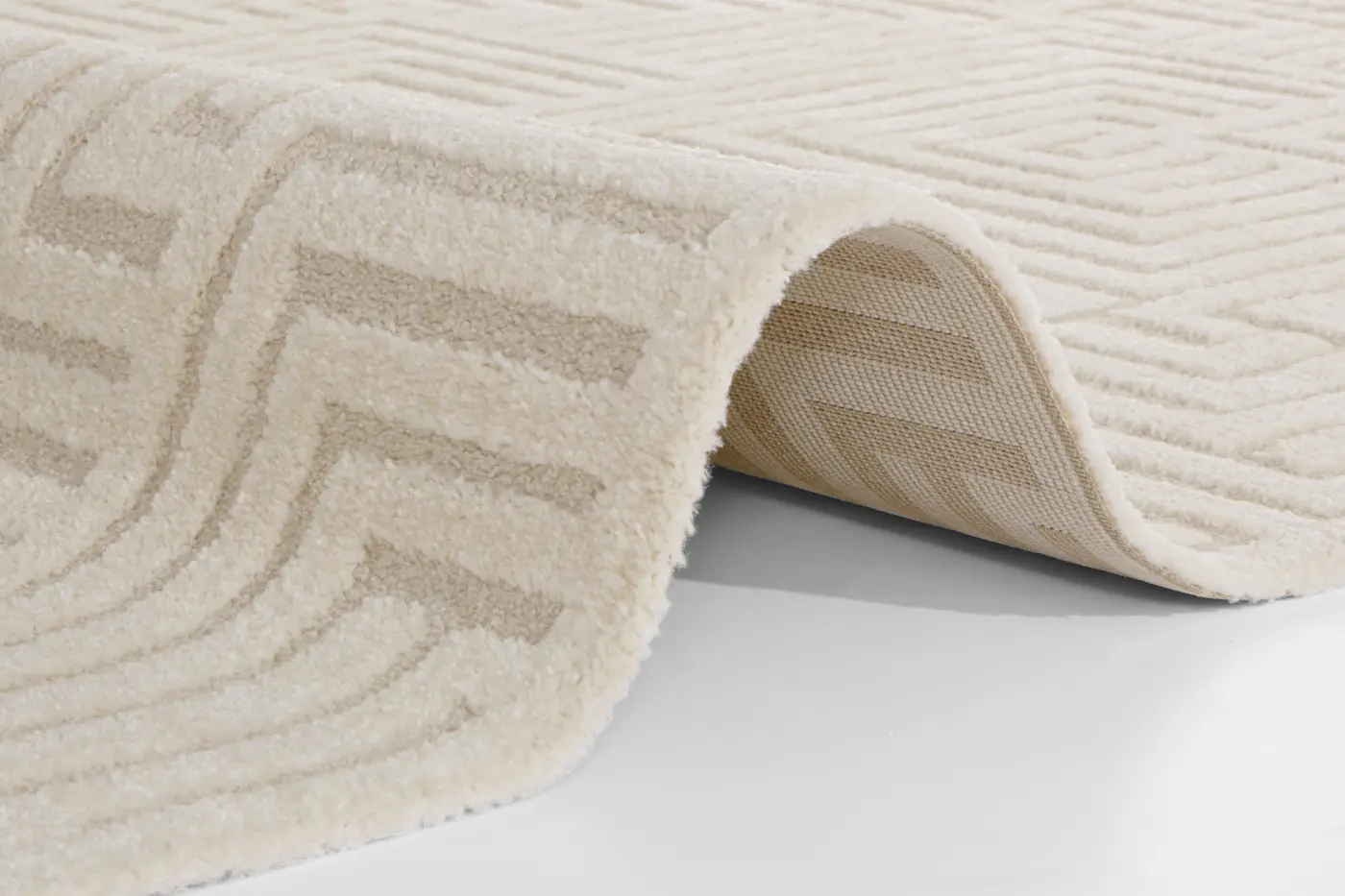Elle Decoration New York Kurzflorteppich in Hoch-Tief Effekt Manipu Creme – Ansicht 3