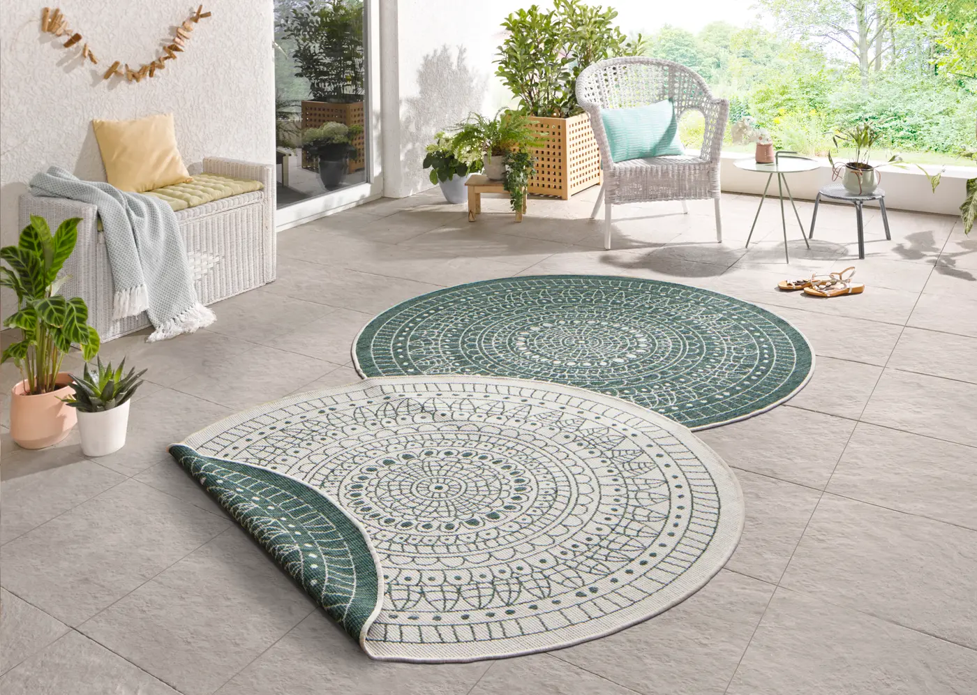 Hanse Home Twin Wendeteppiche In- & Outdoorteppich Rund Porto Creme Grün – Ansicht 3