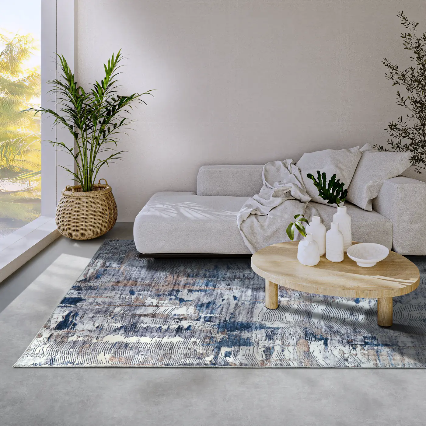 ELLE Decoration Imagination Kurzflor Teppich Malard Dunkelblau Beige – Ansicht 2