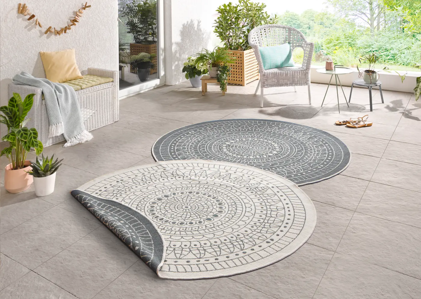 Hanse Home Twin Wendeteppiche In- & Outdoorteppich Rund Porto Grau – Ansicht 3