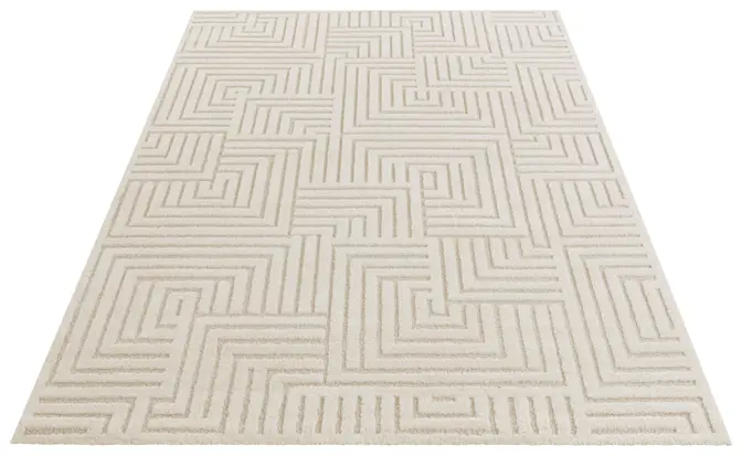 Elle Decoration New York Kurzflorteppich in Hoch-Tief Effekt Manipu Creme