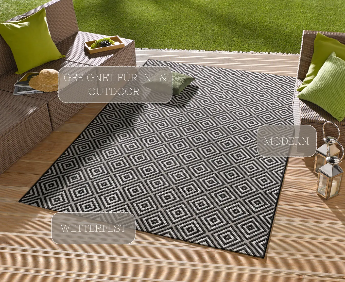 Hanse Home Meadow In- & Outdoorteppich Karo Schwarz – Ansicht 3