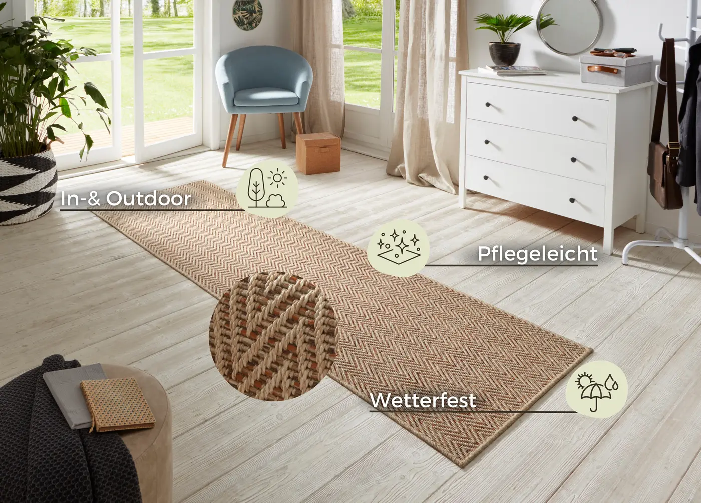 Hanse Home In- & Outdoor Flachgewebe Läufer Nature in Sisaloptik 500 Beige Terracotta – Ansicht 3