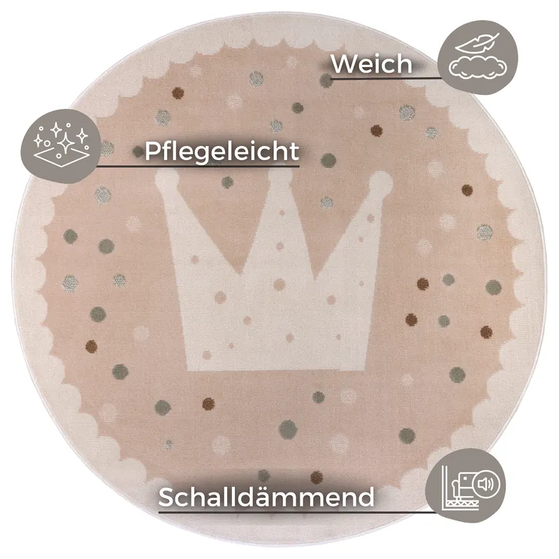 Hanse Startseite Abenteuer Kinder's Teppich Rund Krone Beige Creme