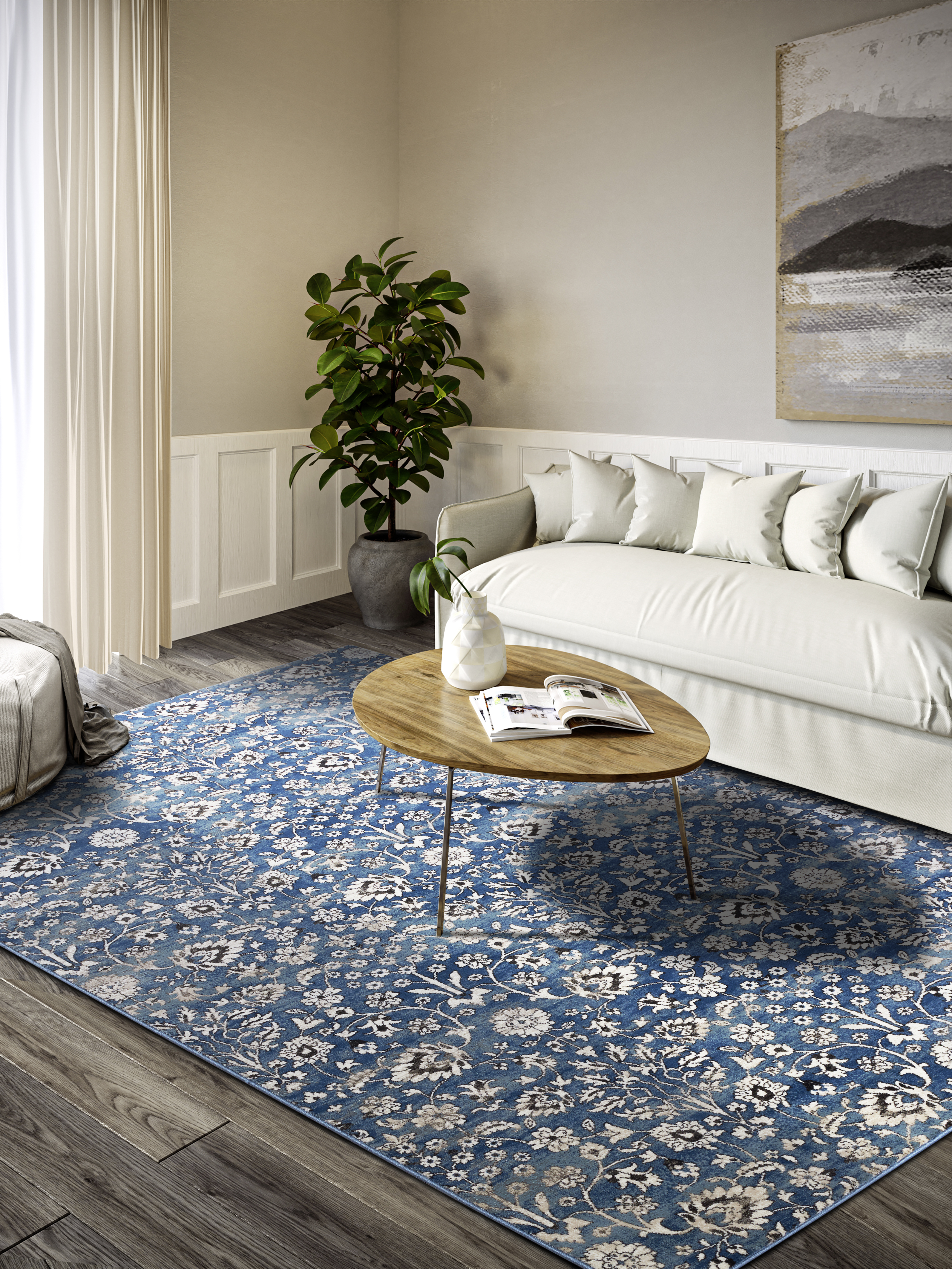 Villeroy & Boch 1869 Kurzflor Teppich Ernest Blau Creme