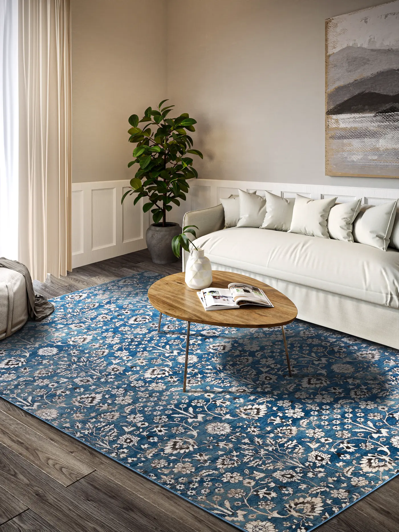 Villeroy & Boch 1869 Kurzflor Teppich Ernest Blau Creme – Ansicht 2