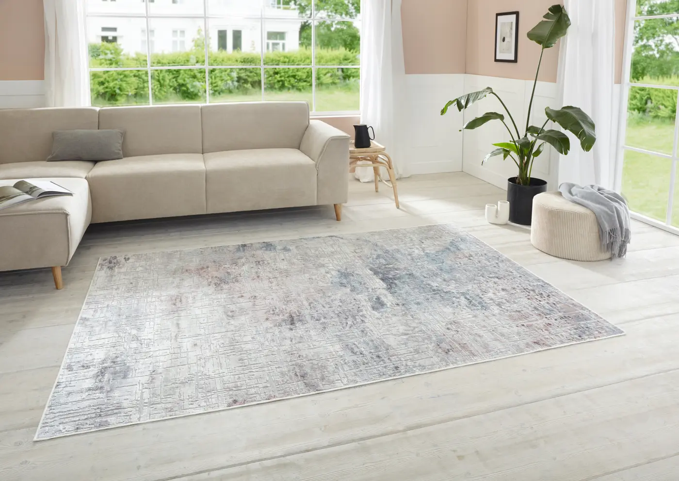 Elle Decoration Maywand Kurzflorteppich Chameis Rosa Grau Blau – Ansicht 2