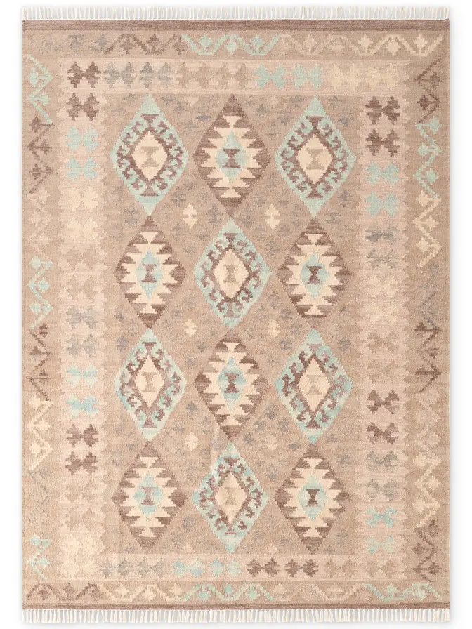 Hanse Home Kamal Afghan Kelim Teppich Dune Beige Hellblau