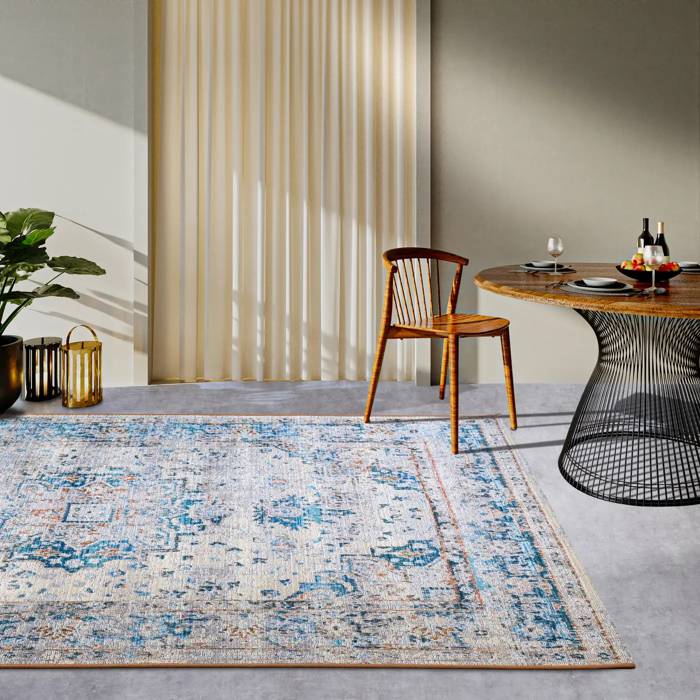 Villeroy & Boch 1767 In- & Outdoor Teppich Rene Creme Blau – Ansicht 2