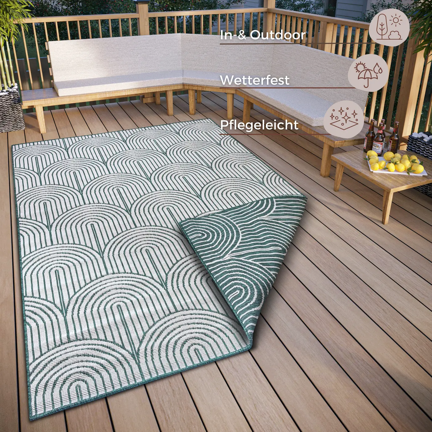 Hanse Home Flachgewebe In- und Outdoor Wendeteppich Pangli Grün – Ansicht 3