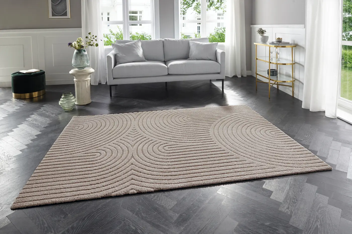Elle Decoration New York Kurzflorteppich in Hoch-Tief Effekt Panglao Creme Beige – Ansicht 2