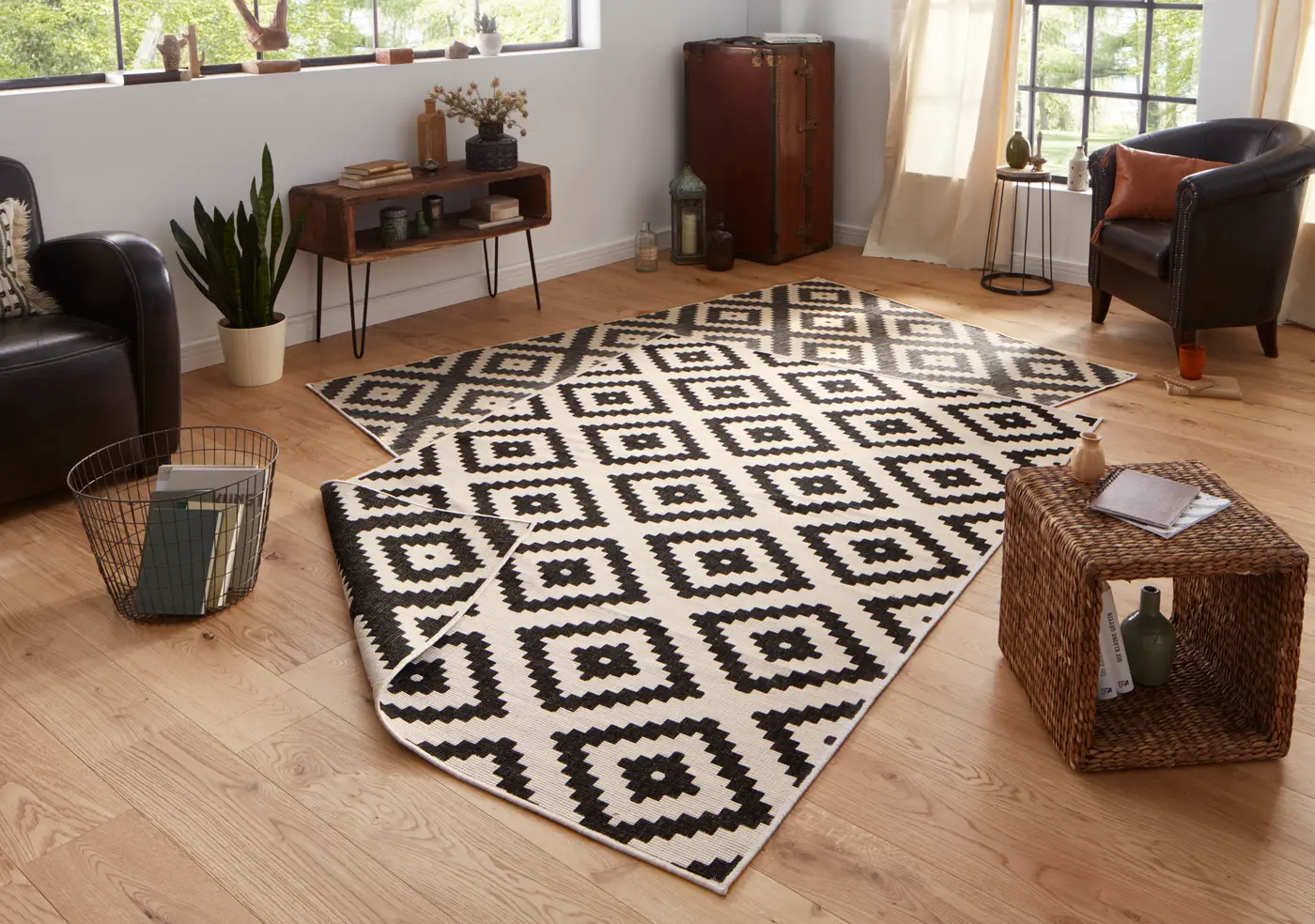 Hanse Home Twin Wendeteppiche In- & Outdoorteppich Malta Schwarz Creme – Ansicht 2