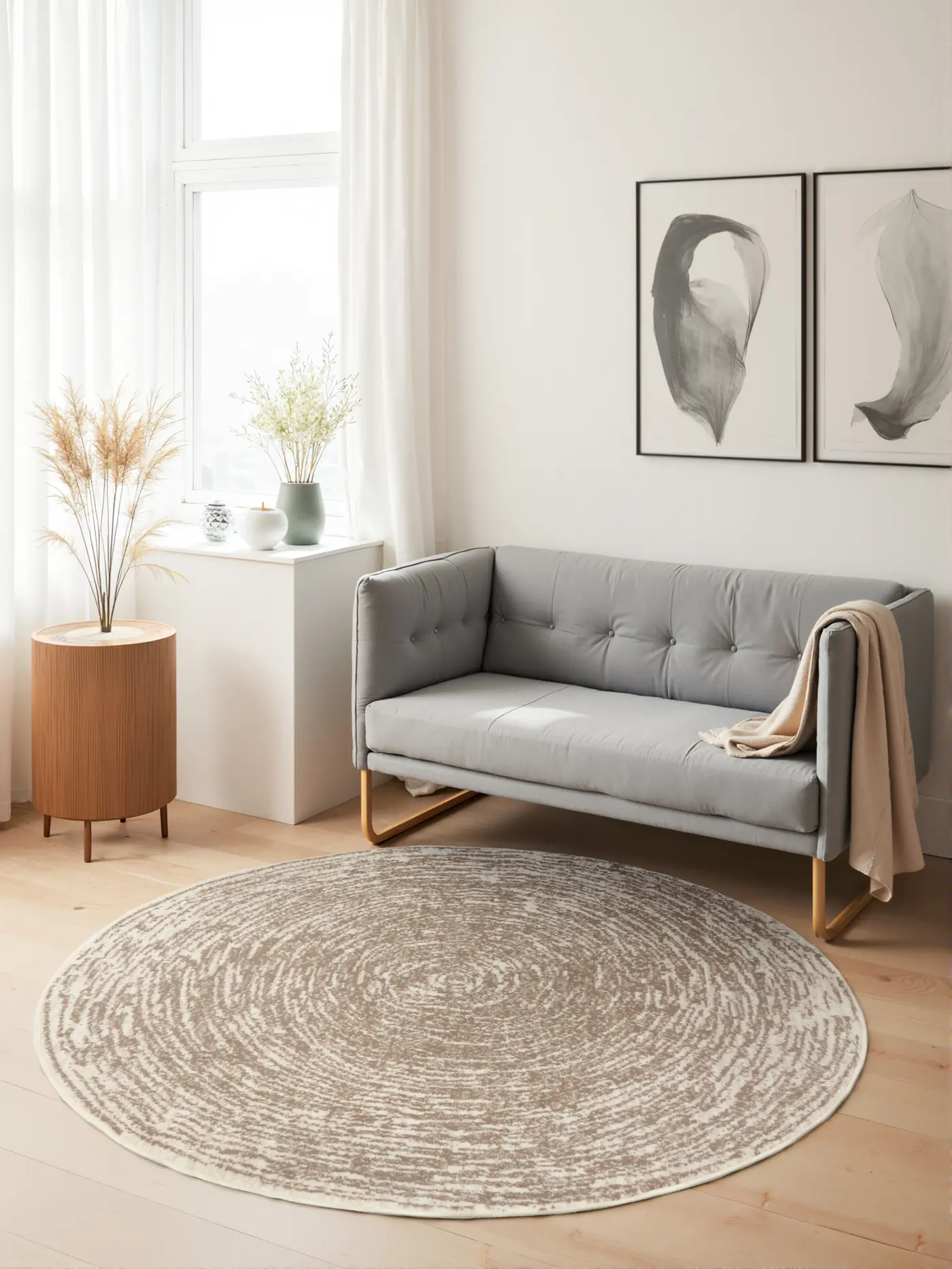 Hanse Home Gloria Kurzflor Teppich Rund Cavallo Creme Beige – Ansicht 2