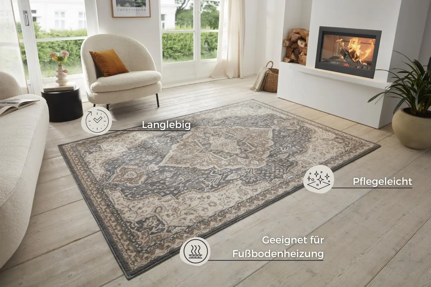 Hanse Home Terrain Designer Kurzflor Teppich Orken Creme Schwarz Braun – Ansicht 3