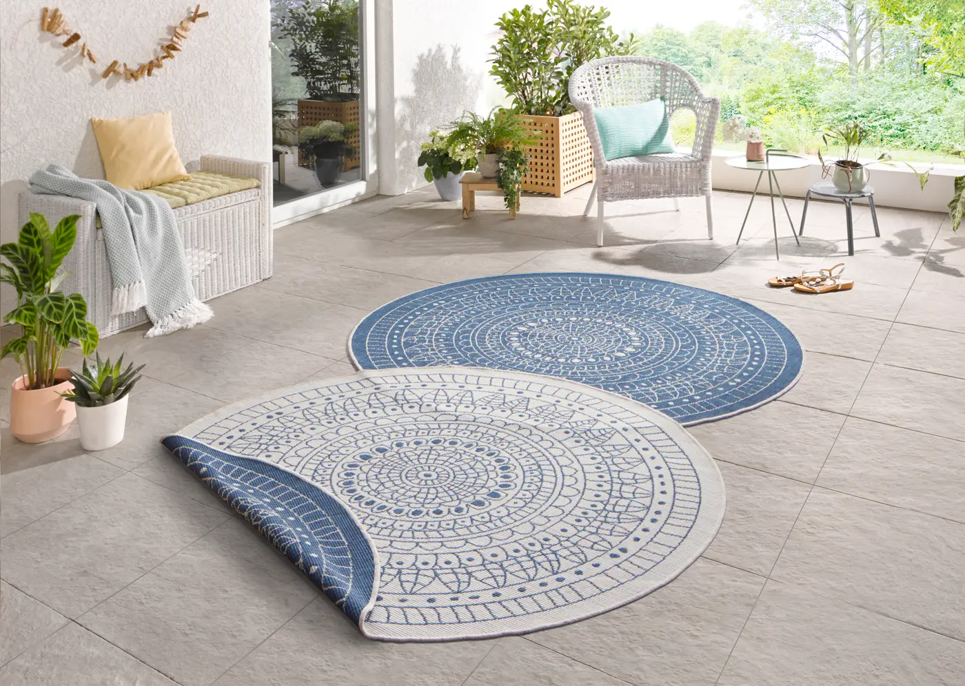 Hanse Home Twin Wendeteppiche In- & Outdoorteppich Rund Porto Creme Blau – Ansicht 3