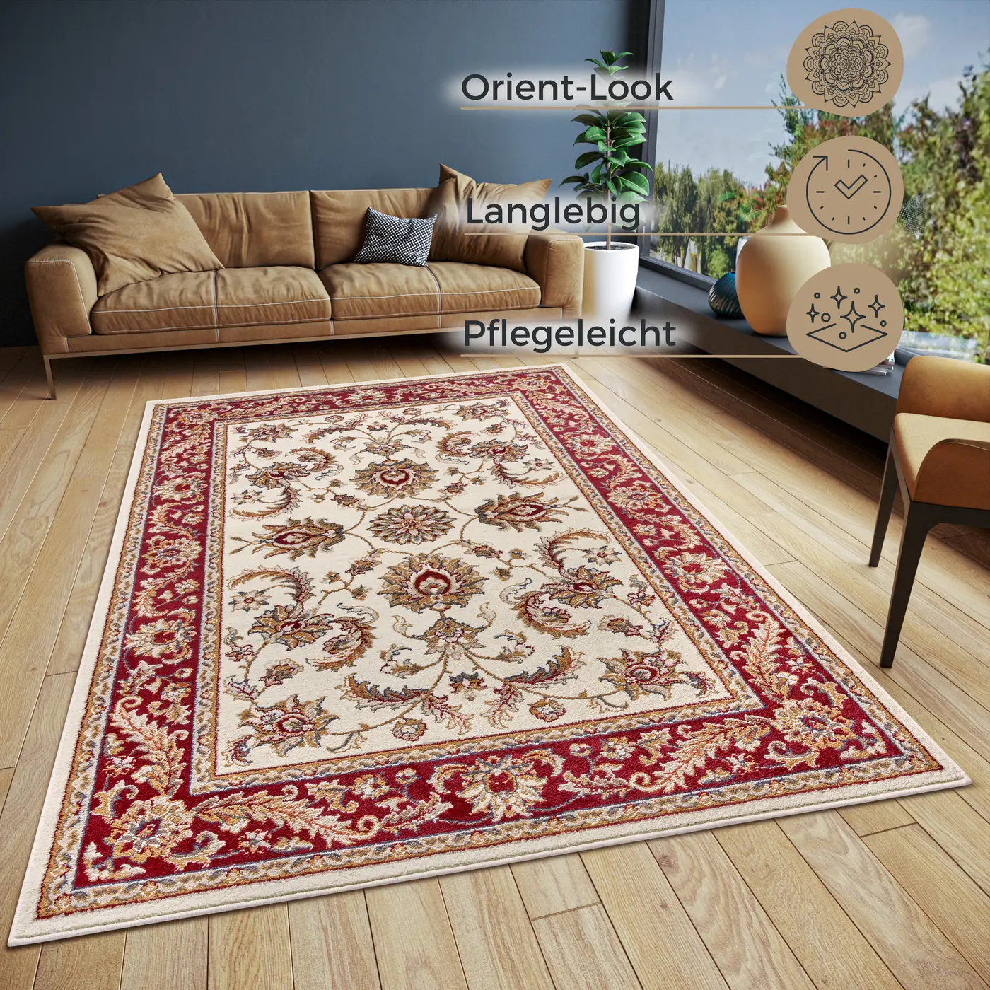 Hanse Home Orient Teppich Reni Creme Rot – Ansicht 3