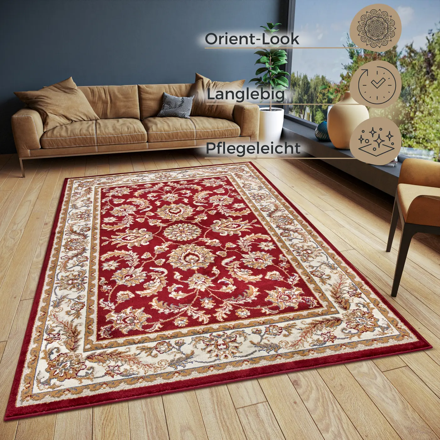 Hanse Home Orient Teppich Reni Rot Creme – Ansicht 3