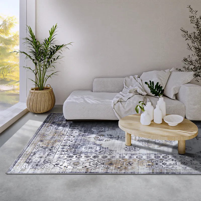 Hanse Startseite Asien Shortpile Teppich Meridiem Blau Gold