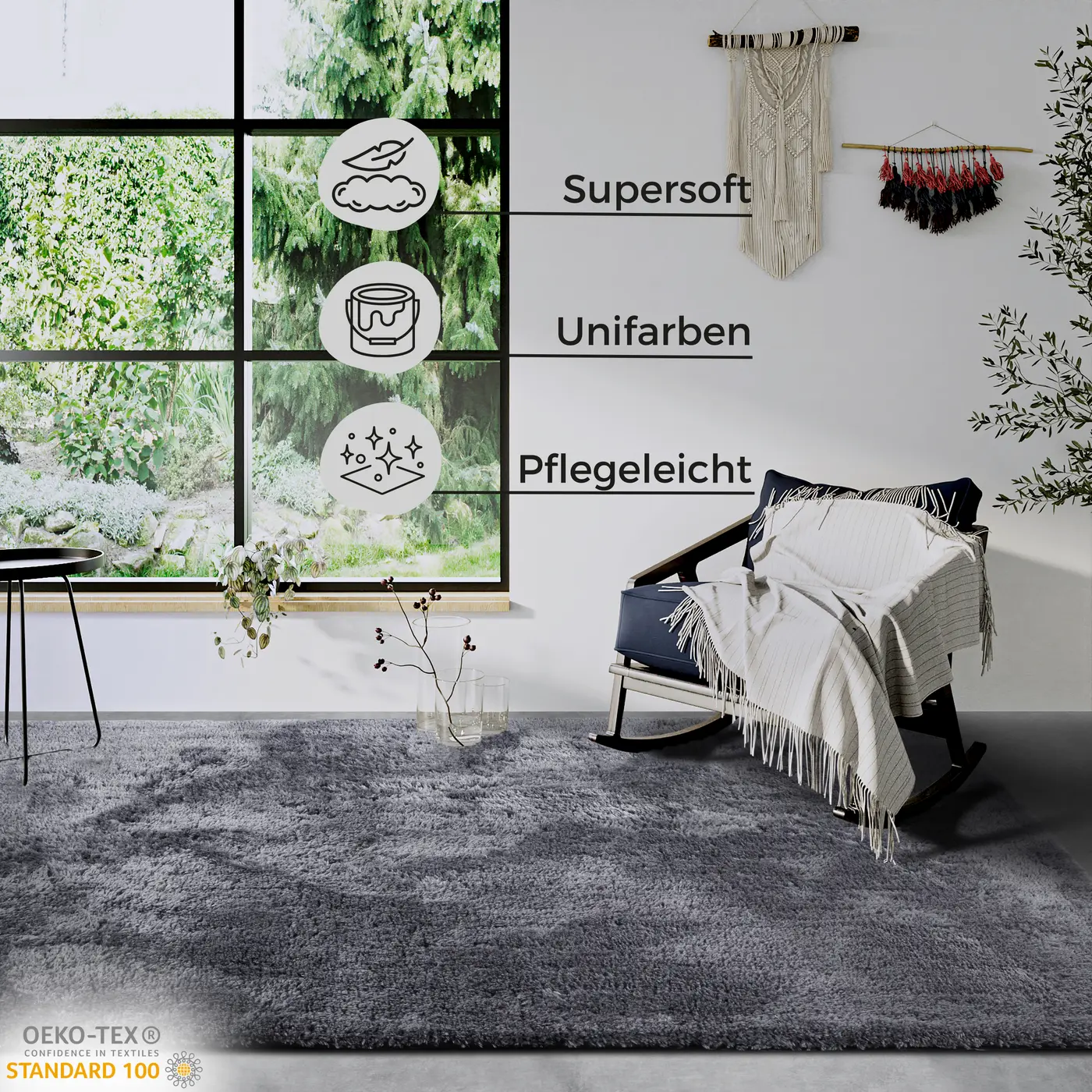 Hanse Home Myk Hochflor Teppich Olaf Grau – Ansicht 3