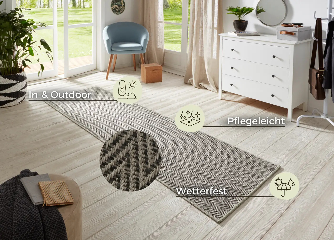 Hanse Home In- & Outdoor Flachgewebe Läufer Nature in Sisaloptik 500 Grau Anthrazit – Ansicht 3