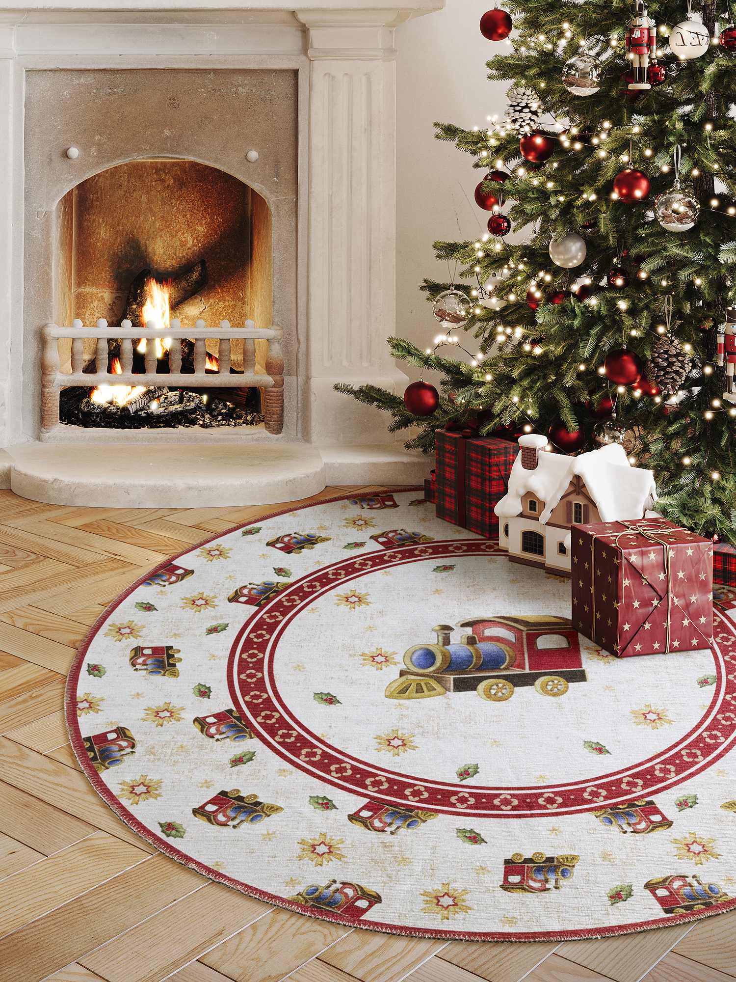 Villeroy & Boch Toy’s Delight Limited Edition Design Teppich Rund Christmas Train Creme Rot