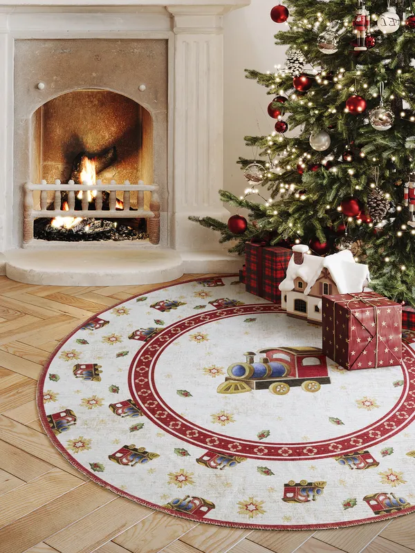 Villeroy & Boch Toy’s Delight Limited Edition Design Teppich Rund Christmas Train Creme Rot