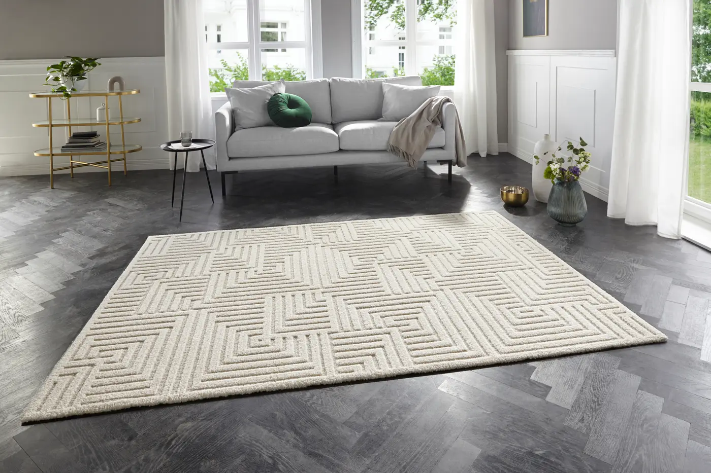 Elle Decoration New York Kurzflorteppich in Hoch-Tief Effekt Manipu Creme – Ansicht 2
