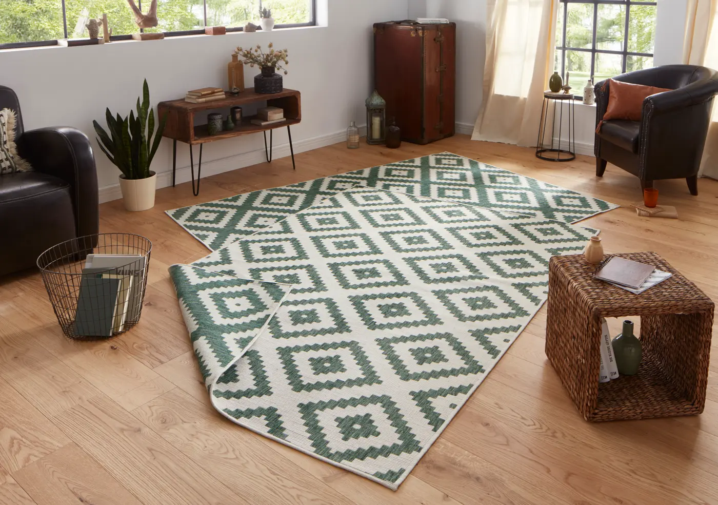 Hanse Home Twin Wendeteppiche In- & Outdoorteppich Malta Grün Creme – Ansicht 2