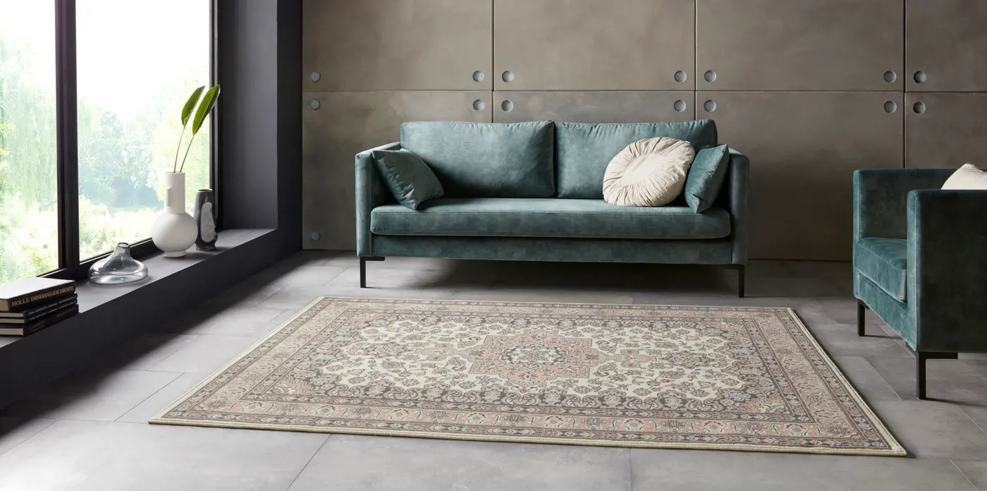 Hanse Home Mirkan Kurzflor Teppich Parun Täbriz Creme Rosa – Ansicht 2