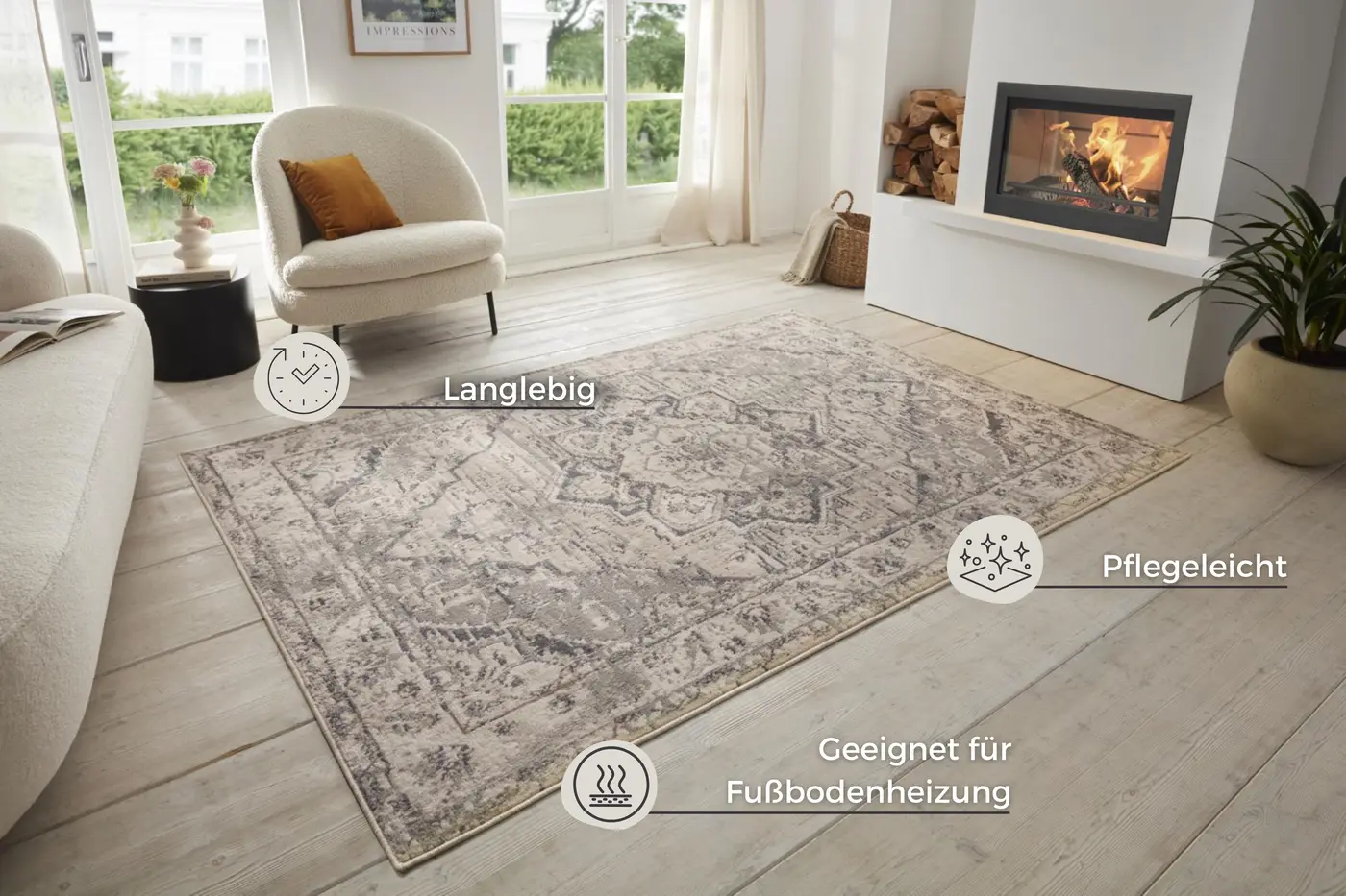Hanse Home Terrain Designer Kurzflor Teppich Sand Creme Grau – Ansicht 3