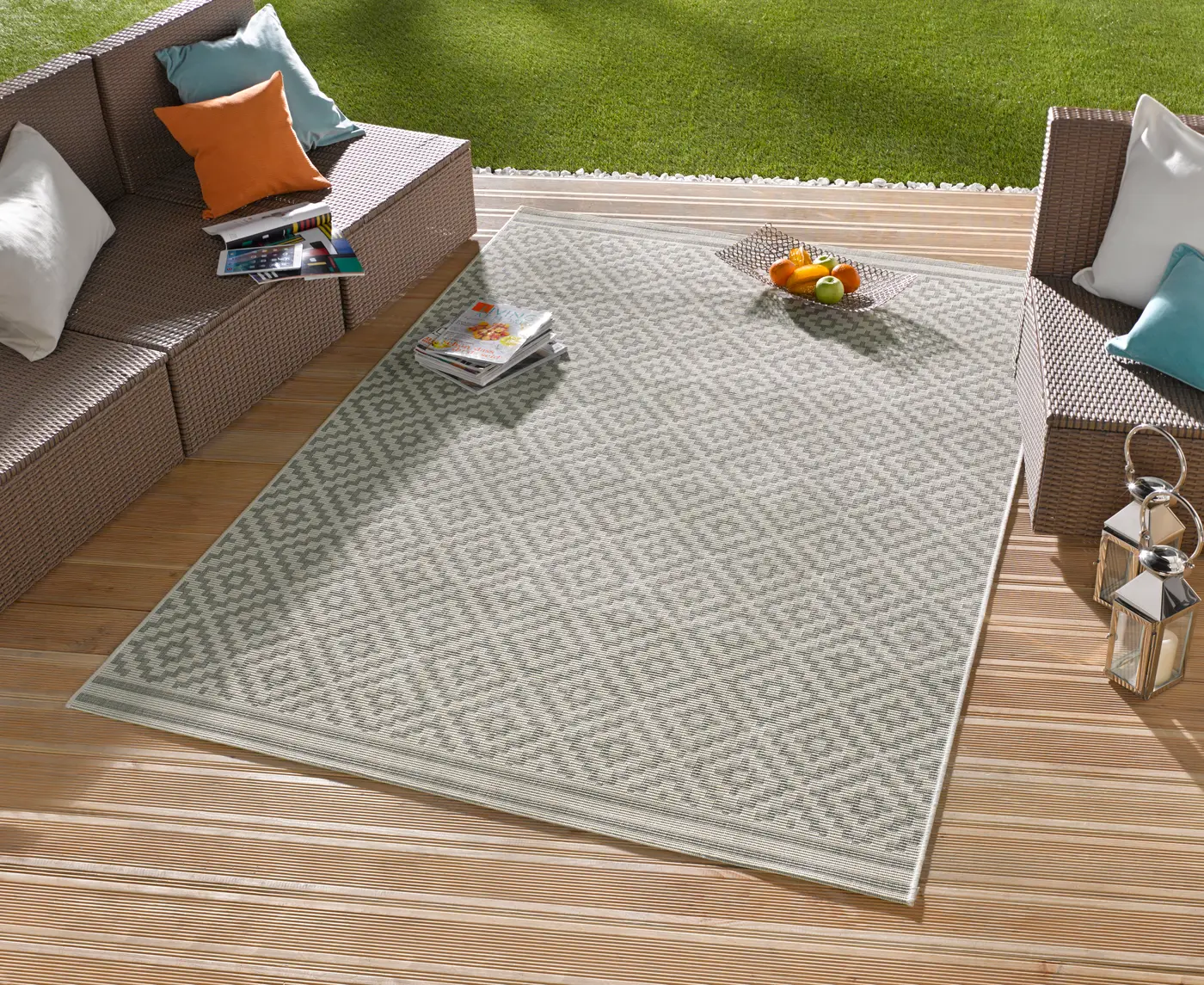Hanse Home Meadow In- & Outdoorteppich Raute Grau Creme – Ansicht 2