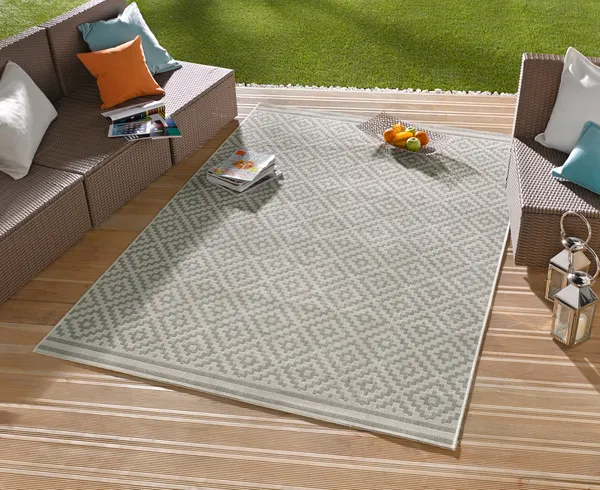 Hanse Home Meadow In- & Outdoorteppich Raute Grau Creme