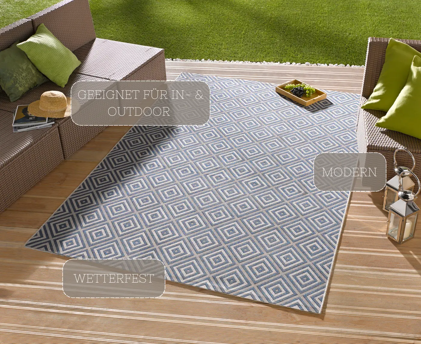 Hanse Home Meadow In- & Outdoorteppich Karo Blau – Ansicht 3