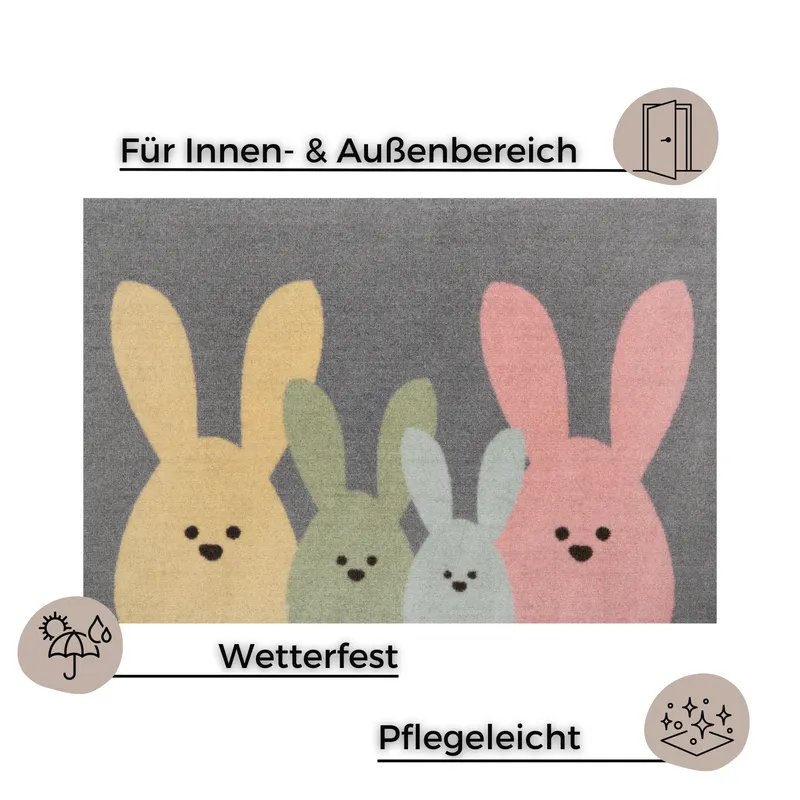 Hanse Home Printy Fußmatte Bunny Family Grau Bunt