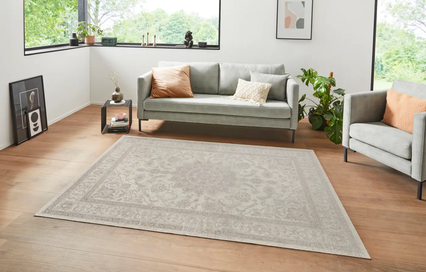 Hanse Home 004 Samt-Teppich Täbris Creme Anthrazit – Ansicht 2