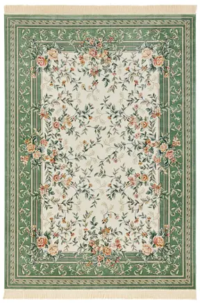 Hanse Home Naveh Kurzflor Teppich Antik Flowers Creme Grün
