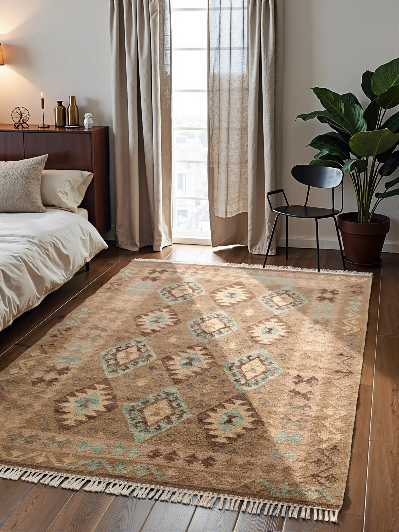 Hanse Home Kamal Afghan Kelim Teppich Dune Beige Hellblau – Ansicht 2