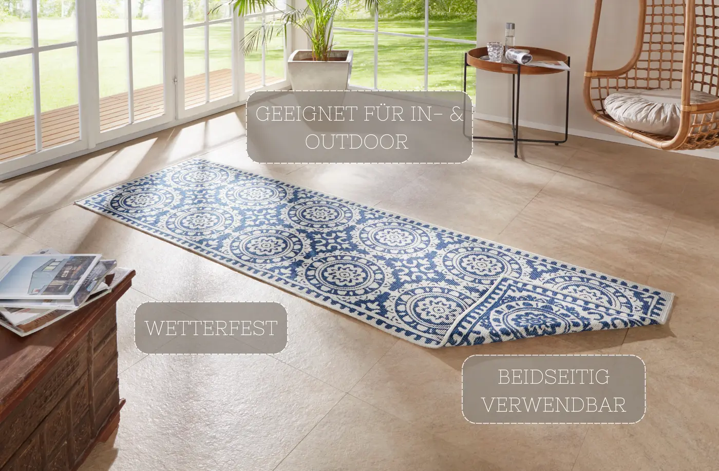 Hanse Home Twin Supreme In- & Outdoor Wendeläufer Jardin Blau – Ansicht 3